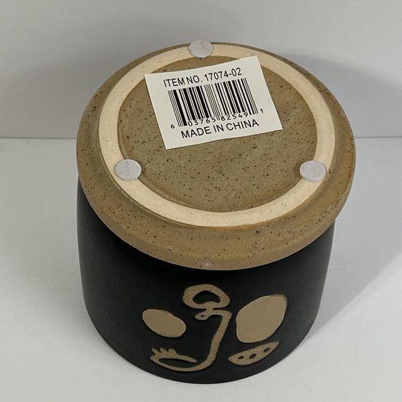 FACE Planter With Rosy Cheek Ceramic 4.5" Matte Black Flower Pot DRAINAGE Saucer - Picture 13 of 13